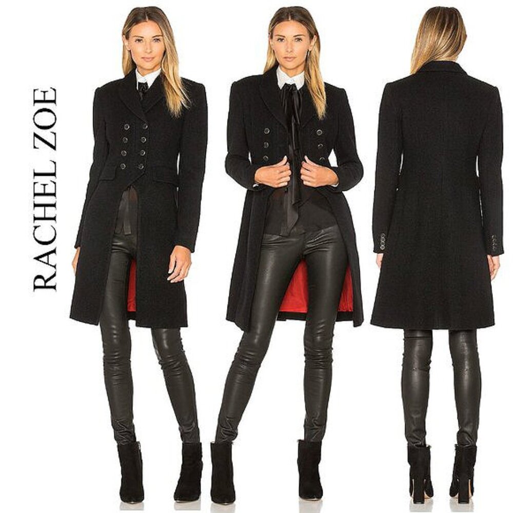 💥SPECTACULAR!💥RACHEL ZOE Alicia Tuxedo 100% Tailored Wool & Silk Black Peacoat
